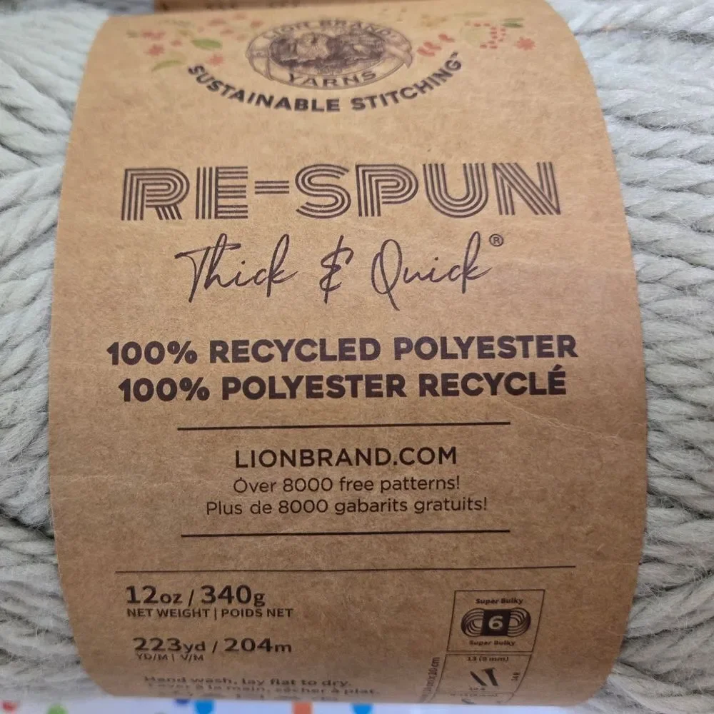 Lion Brand Re-Spun 2 JUMBO SKEINS PUMICE STONE 12 Oz